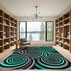 Abstract Teal and Gray Spiral Vortex Rug