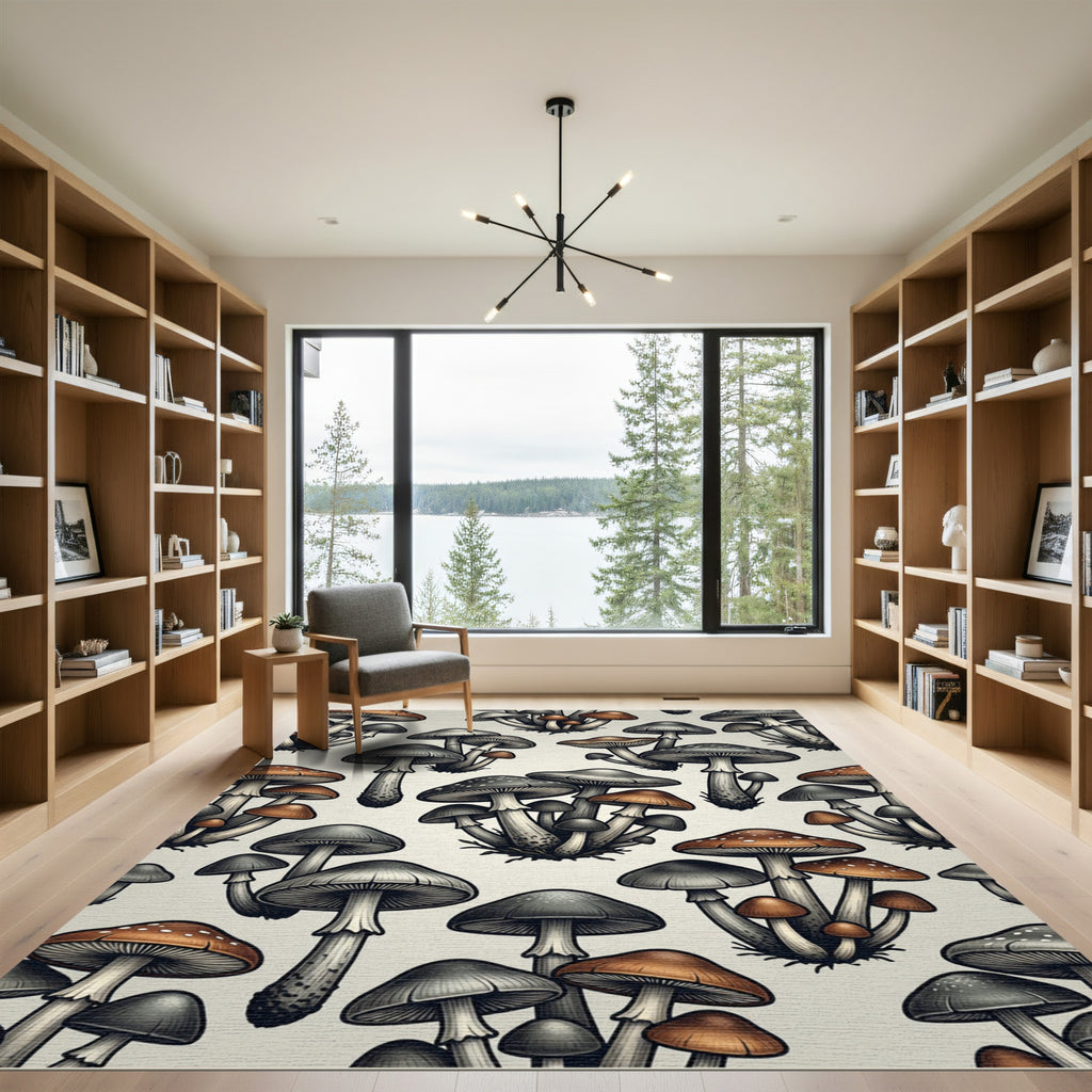Whimsical Forest Mushroom Fungi Earth Tones Rug