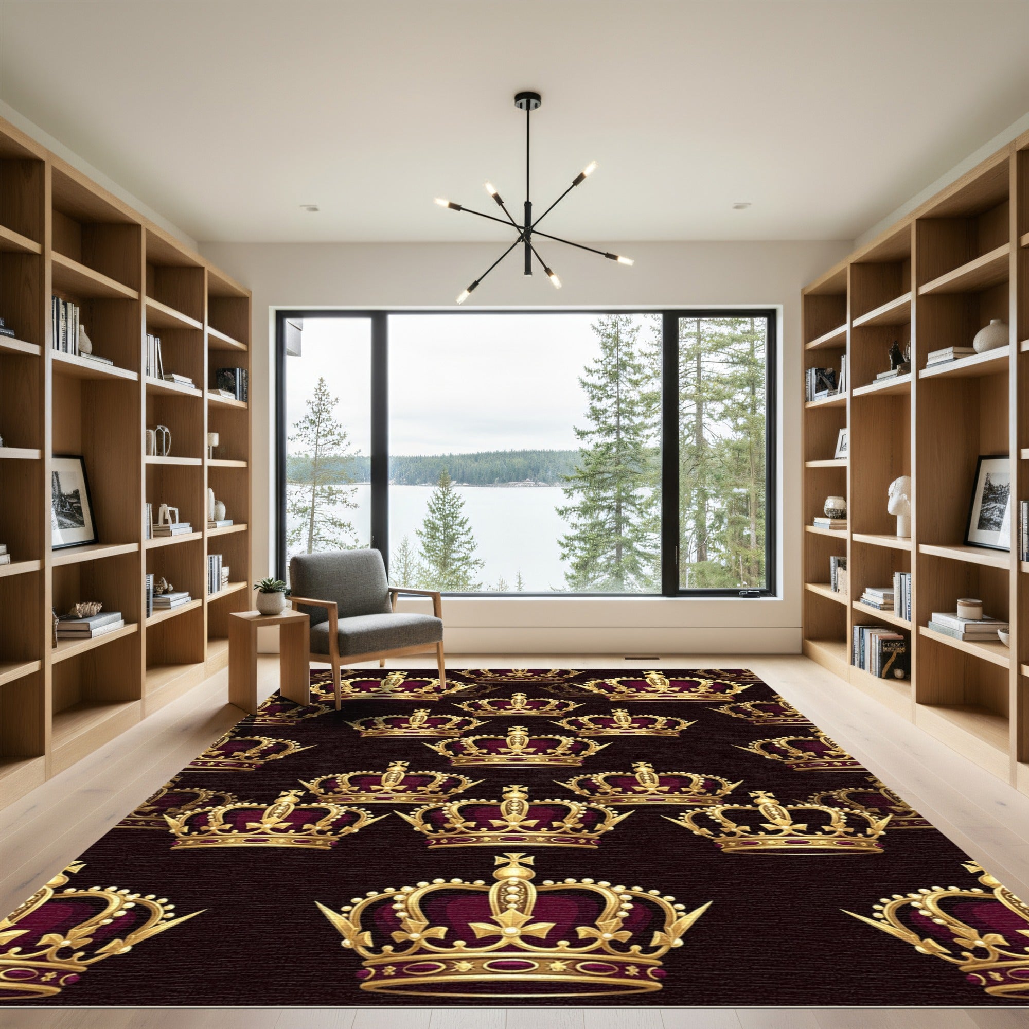 Regal Gold Crown Maroon Wallpaper Rug