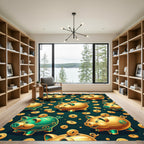 Golden Piggy Bank Coin Teal Rug