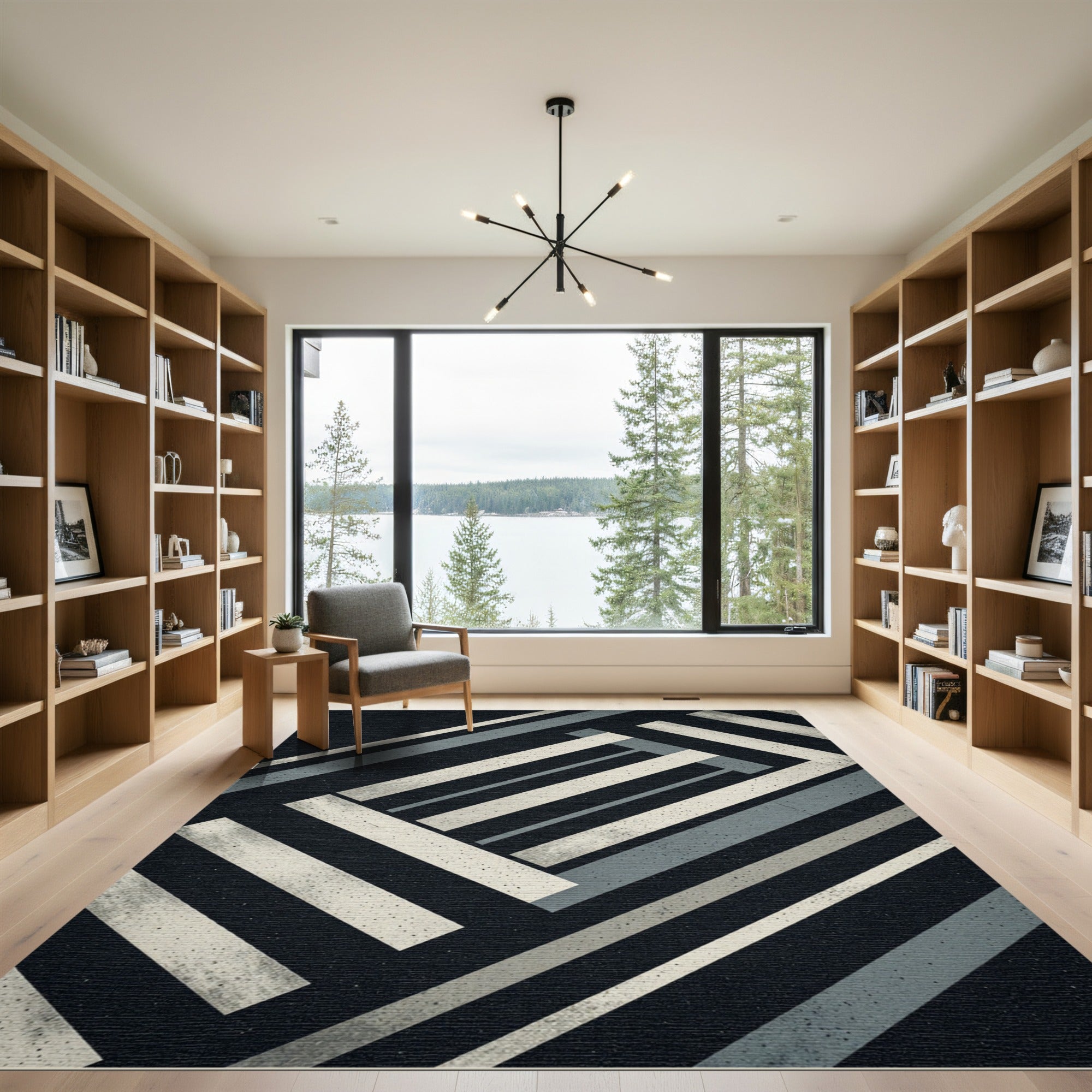 Modern Black White Gray Stripes Rug