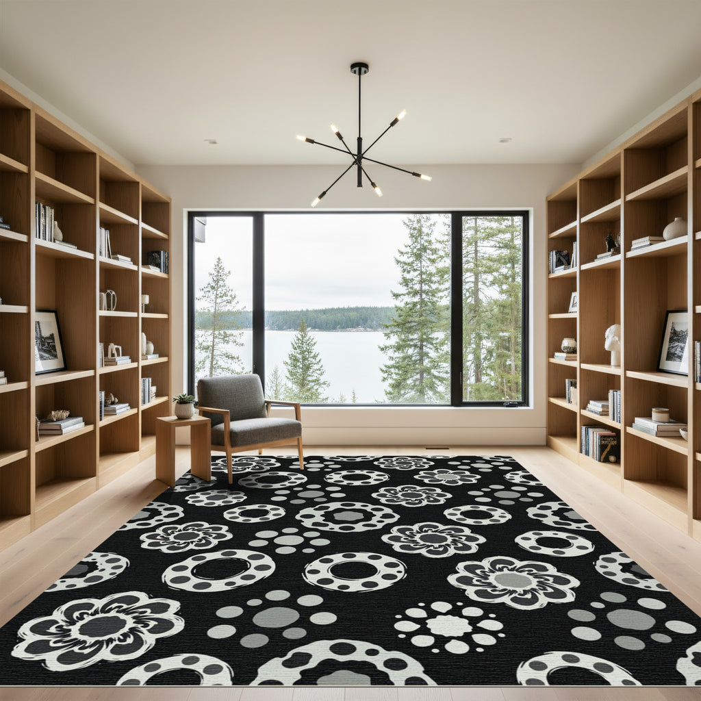 Monochromatic Floral Ring Scatter Composition Rug