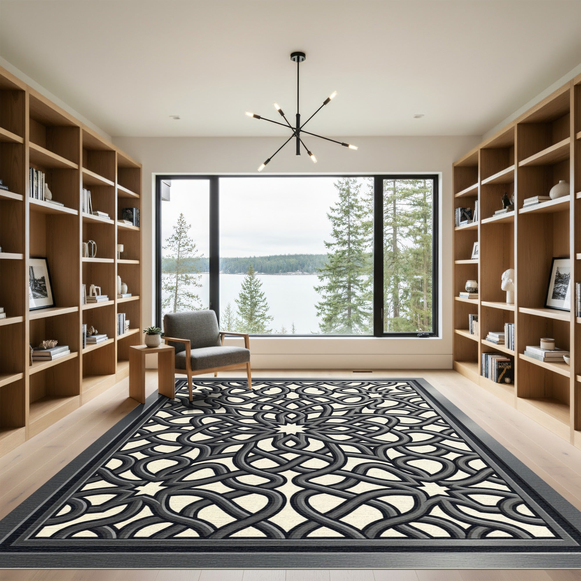 Elegant Gray Interlocking Knot Medallion Rug