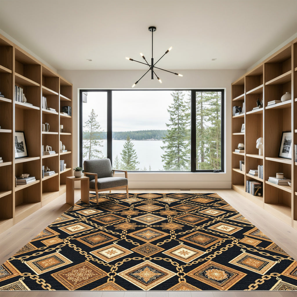 Luxury Golden Chain Geometric Square Art Rug