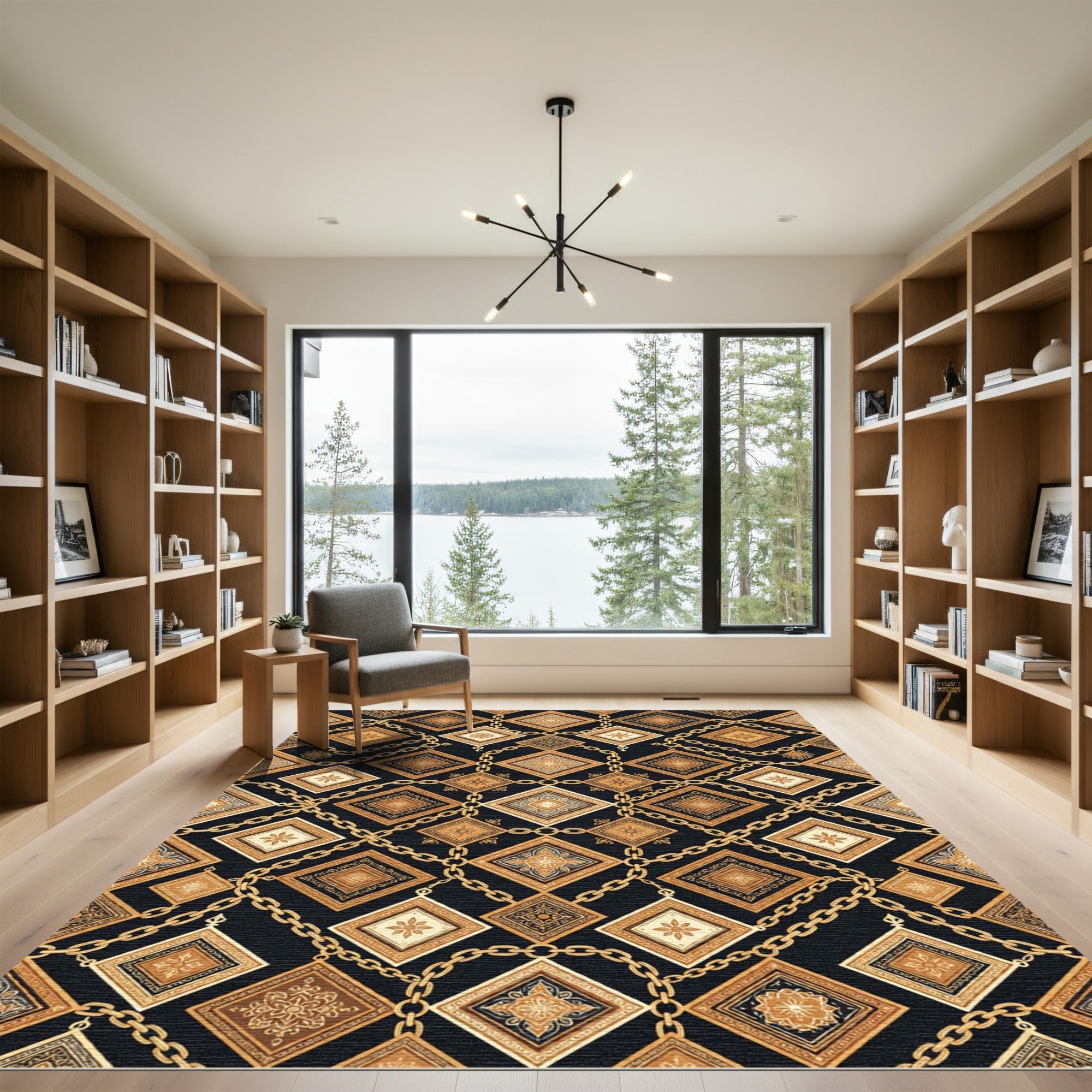 Luxury Golden Chain Geometric Square Art Rug