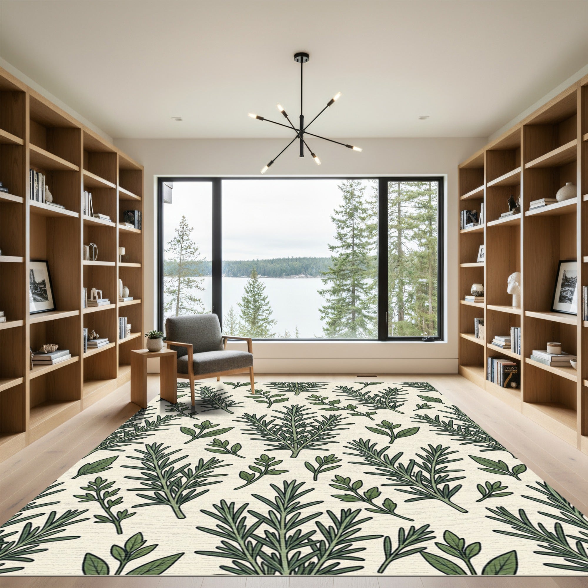 Green Sprigs Botanical Repeating Pattern Rug