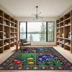 Vibrant Scarlet Peonies Iris Garden Rug