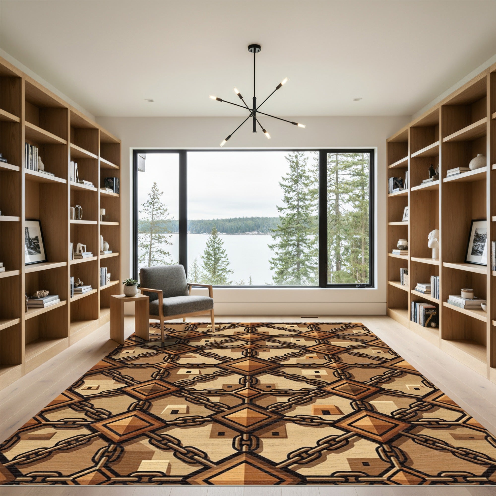 Bronze Chain Linked Geometric Industrial Rug