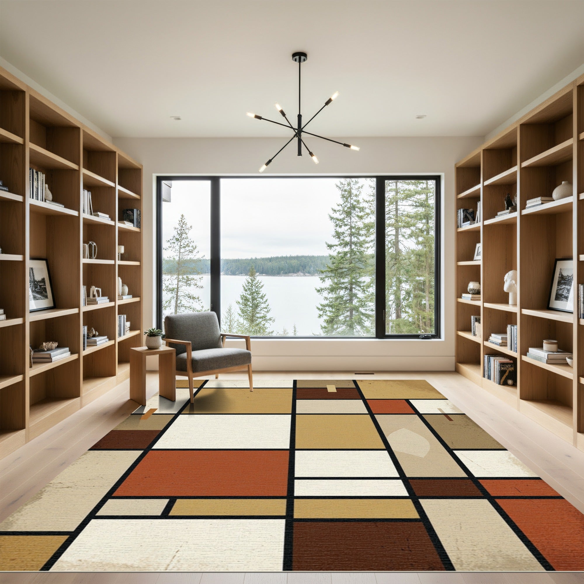 Earthy Geometric Blocks Contemporary Rug