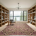 Elegant Pink Gold Floral Arabesque Rug