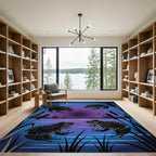 Nocturnal Frog Pond Midnight Blue Illustration Rug