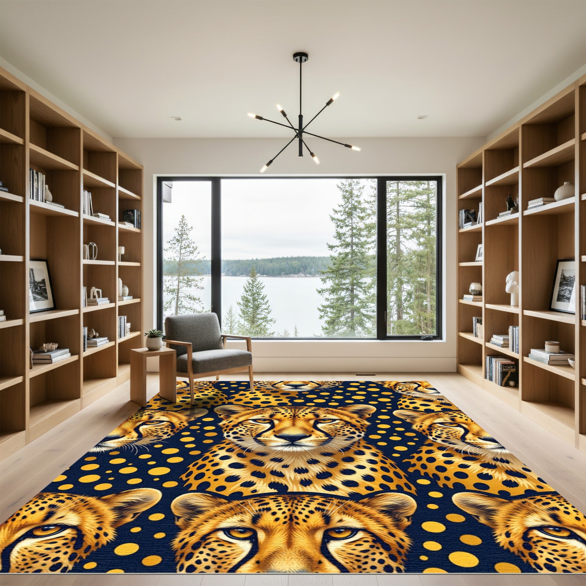 Golden Cheetah Head Spotted Polka Dot Rug