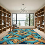 Interwoven Teal and Golden Abstract Weave Rug