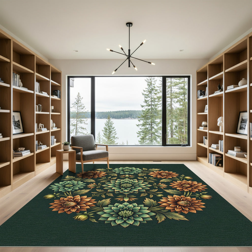 Emerald and Copper Floral Medallion Rug