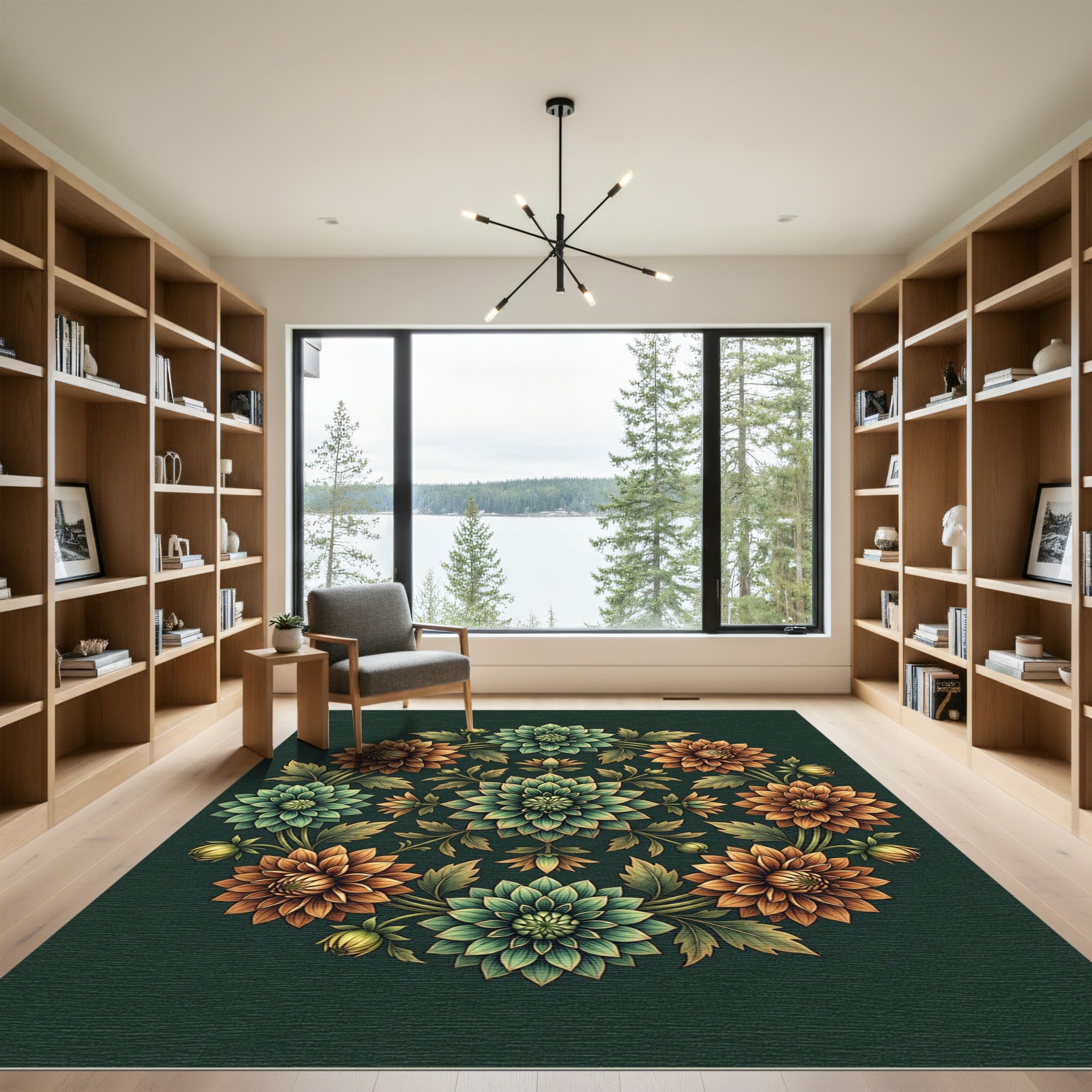 Emerald and Copper Floral Medallion Rug