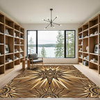 Golden Sunburst Celestial Geometric Medallion Rug