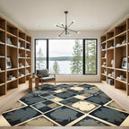 Distressed Blue Charcoal Geometric Diamond Rug