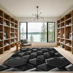 Dark Gray Geometric Hexagon Relief Rug