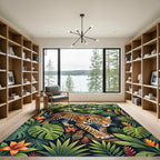 Vibrant Tropical Leopard Jungle Foliage Rug