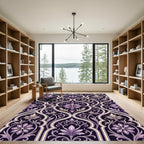 Elaborate Purple Floral Lattice Inlay Rug