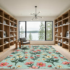 Whimsical Pink White Floral Garden Rug