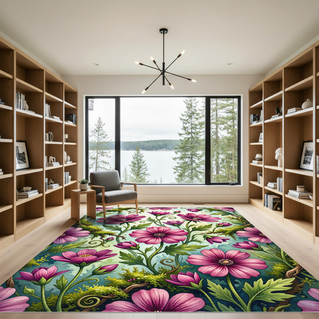 Enchanted Magenta Blossom Woodland Meadow Rug