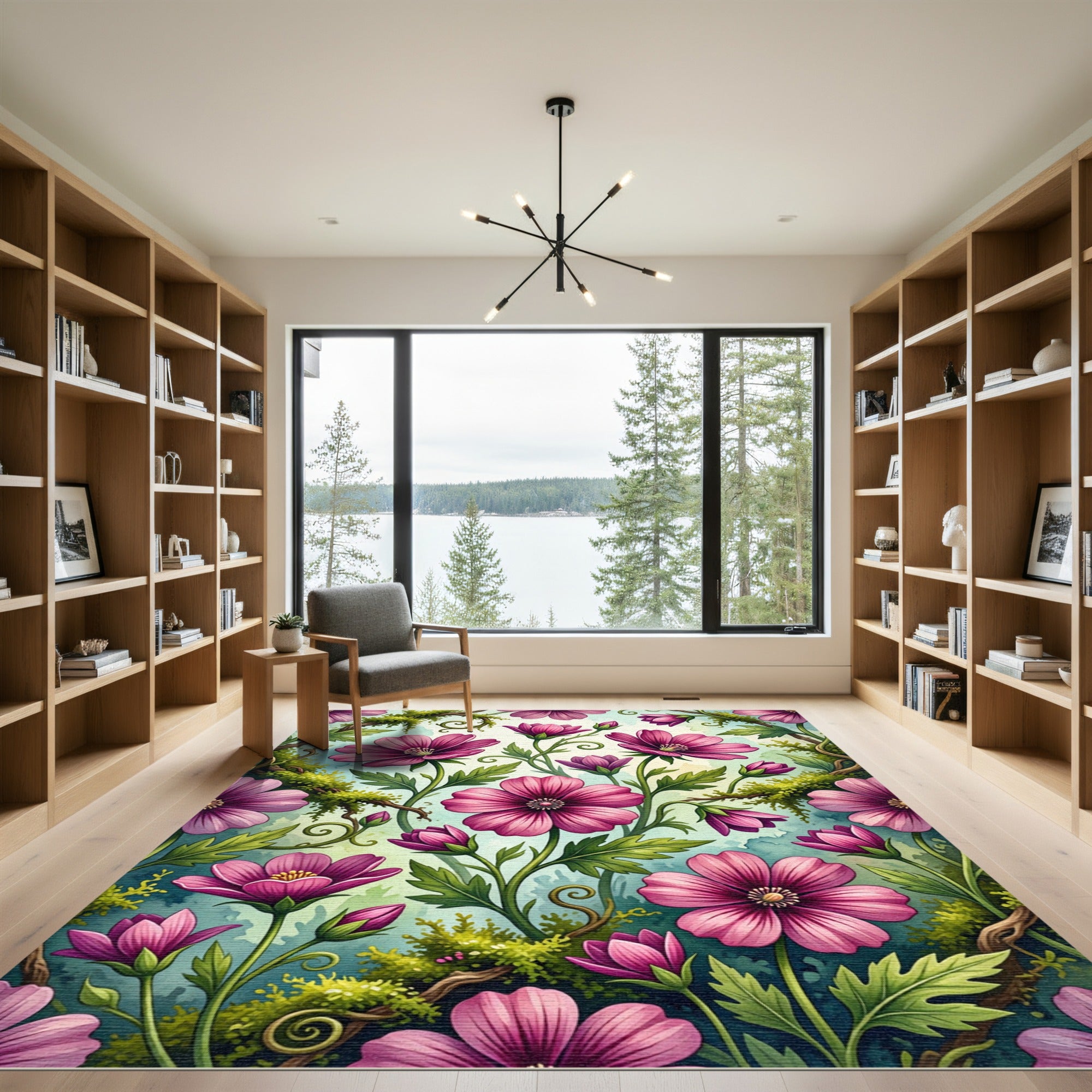 Enchanted Magenta Blossom Woodland Meadow Rug