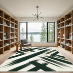Dark Green White Brush Stroke Rug
