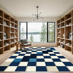 Contemporary Navy and Cream Geometric Grid Rug