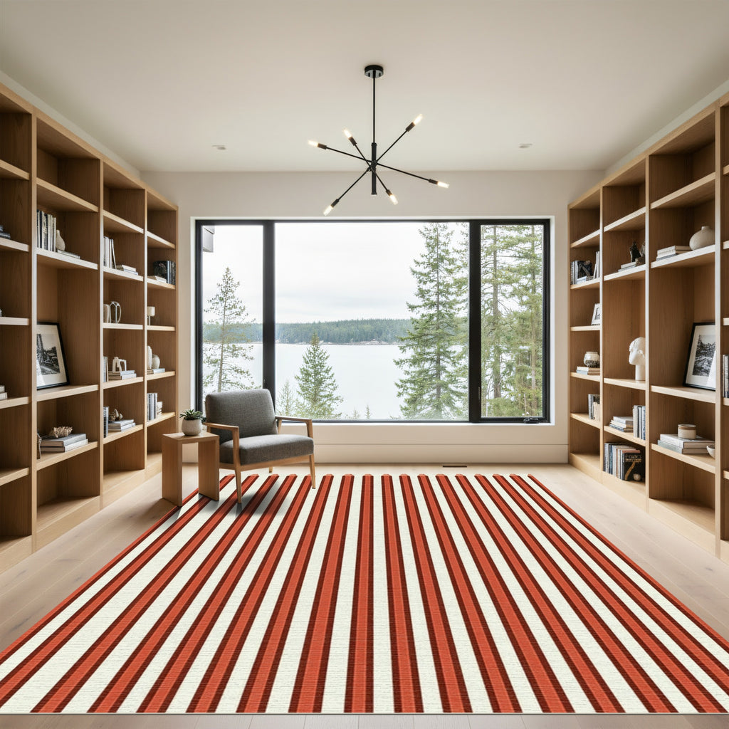 Bold Orange White Pinstripe Stripes Rug