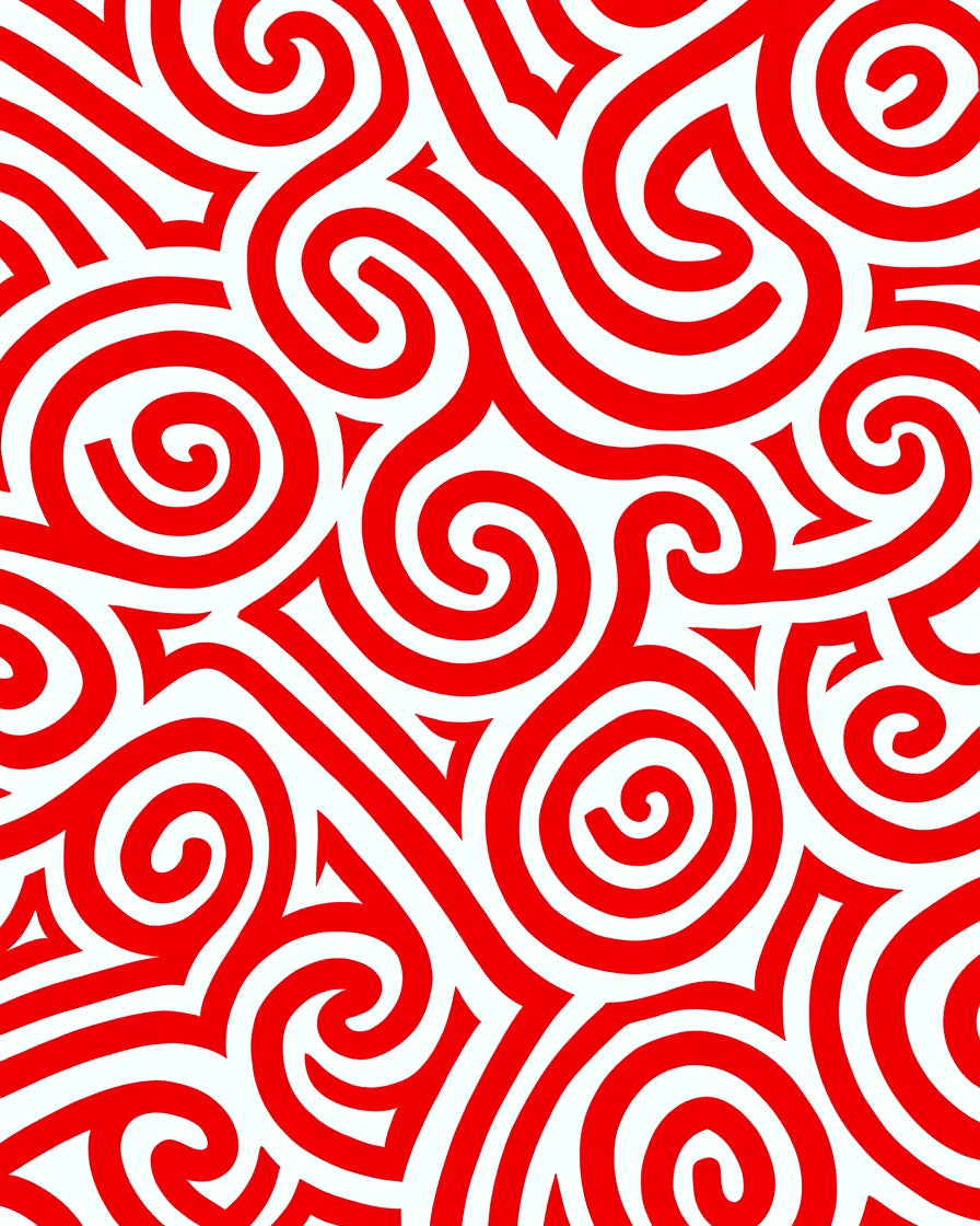 Bold Red Swirl Interlocking Curves Rug