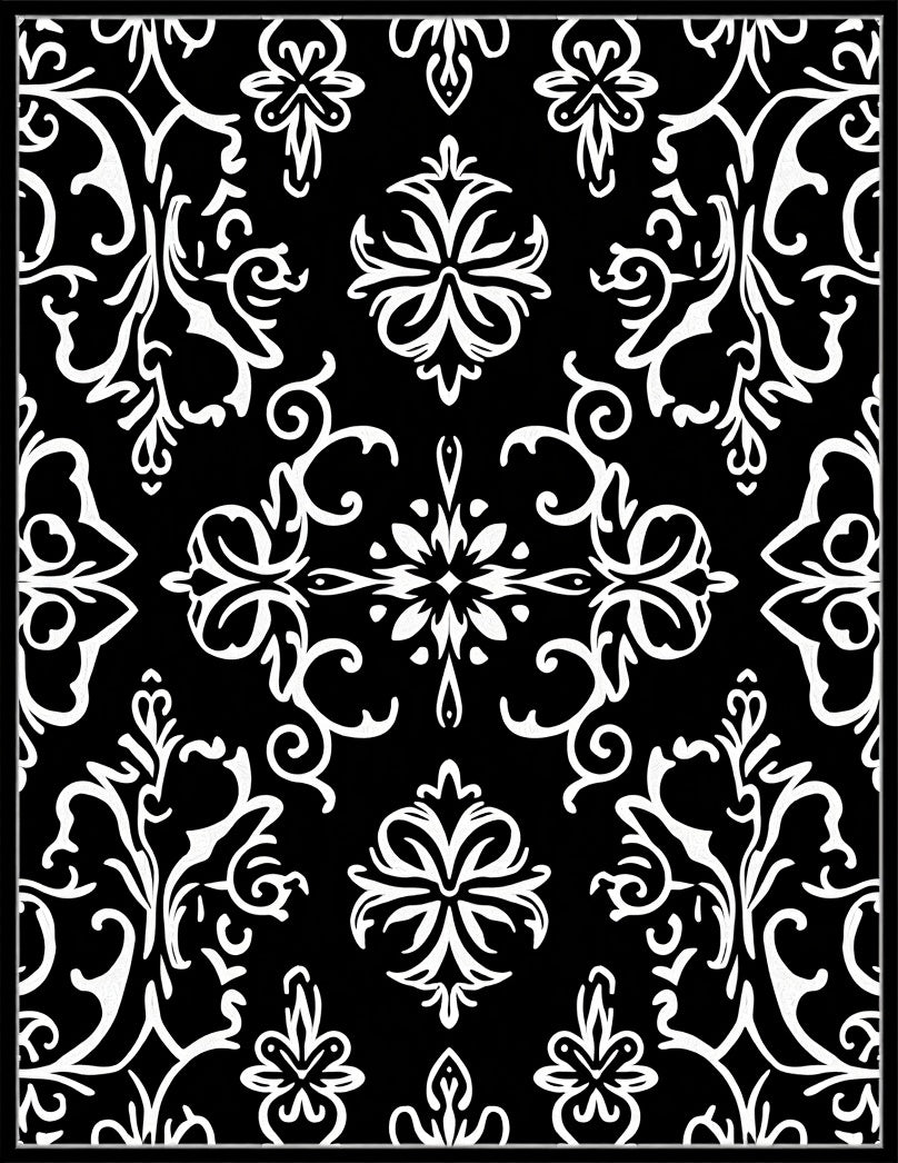 Classic Black White Damask Pattern Rug