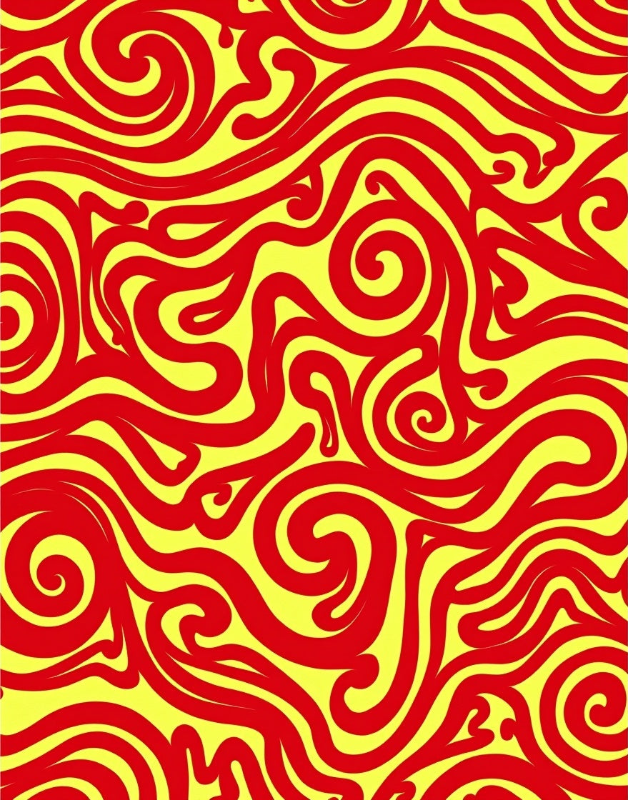 Vibrant Red Yellow Swirls Pattern Rug