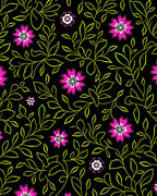 Dark Floral Vines With Pink Blooms Rug
