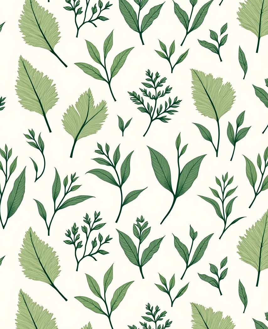 Natural Green Leaf Botanical Pattern Rug