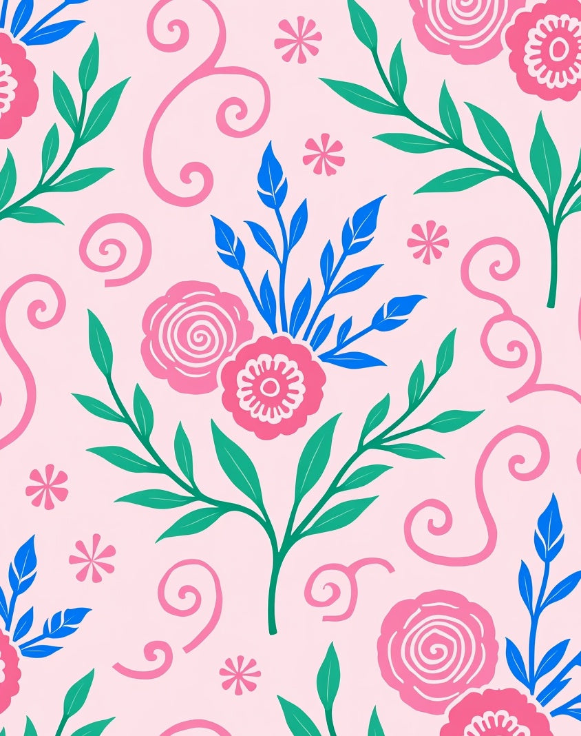 Whimsical Floral Swirl Pattern Rug
