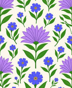 Charming Floral Pattern with Blue Purple Blooms Rug