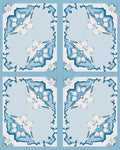 Art Deco Blue Floral Tile Pattern Rug