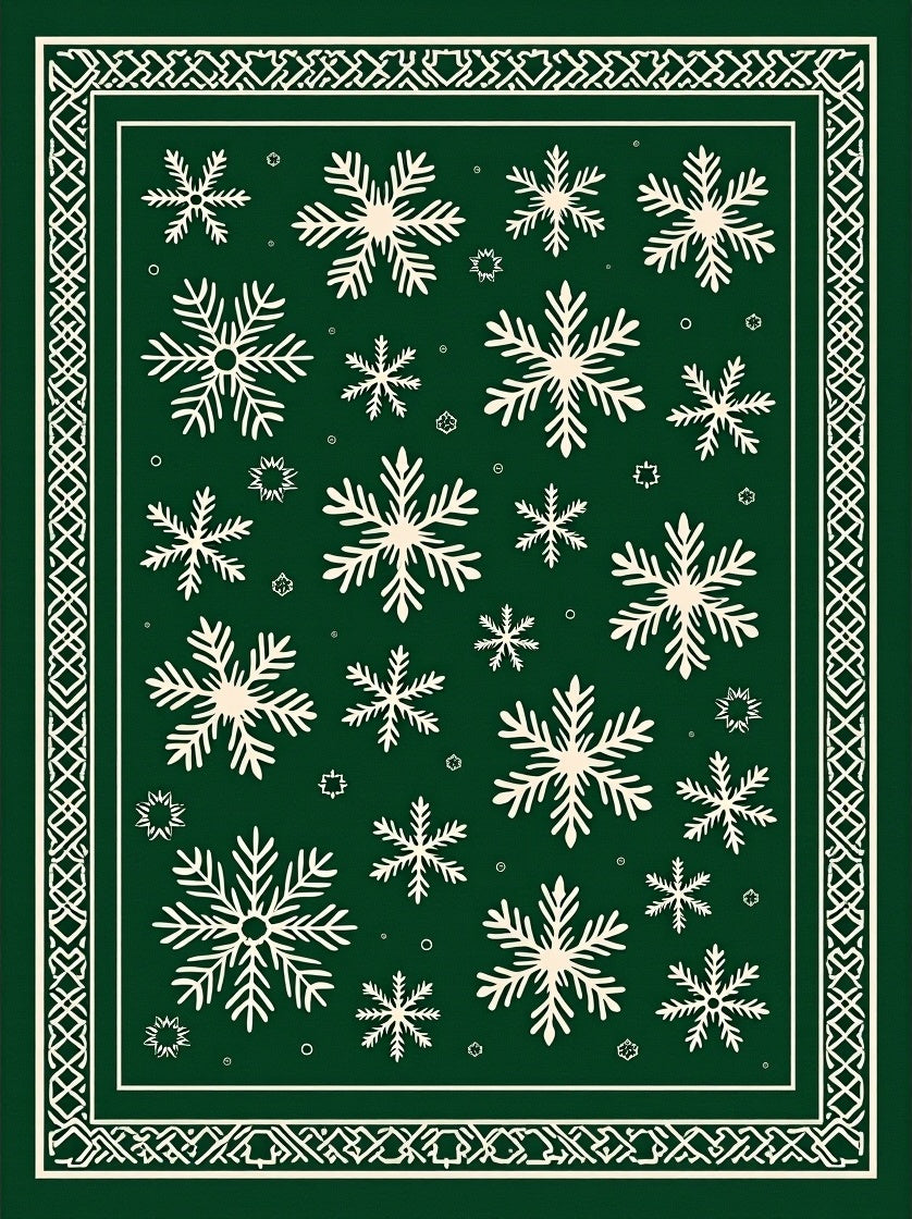 Forest Green Snowflake Pattern Rug