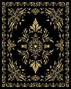 Golden Floral Medallion Black Vintage Rug