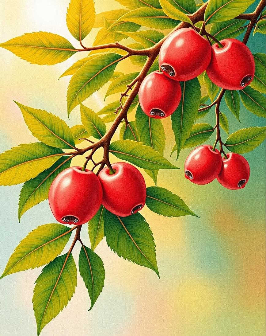 Vibrant Red Fruit Branch Pattern Rug
