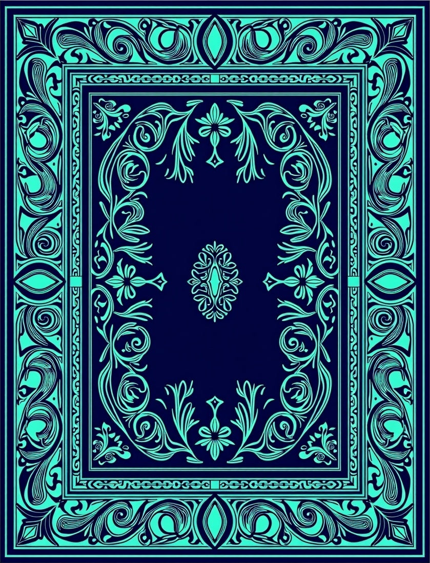 Intricate Teal Floral Scrollwork Design Rug