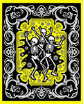 Dancing Skeletons Yellow Floral Pattern Rug
