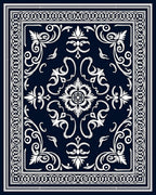 Intricate Floral Scrollwork Dark Blue Rug