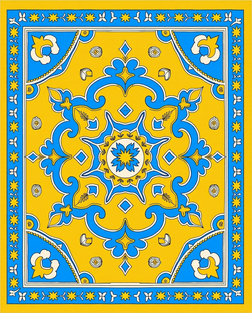 Sunny Blue Geometric Floral Rug