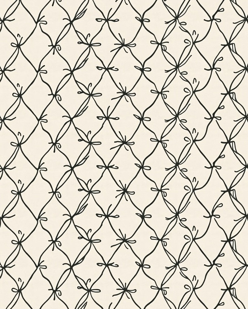 Black Ribbon Bow Lattice Pattern Rug