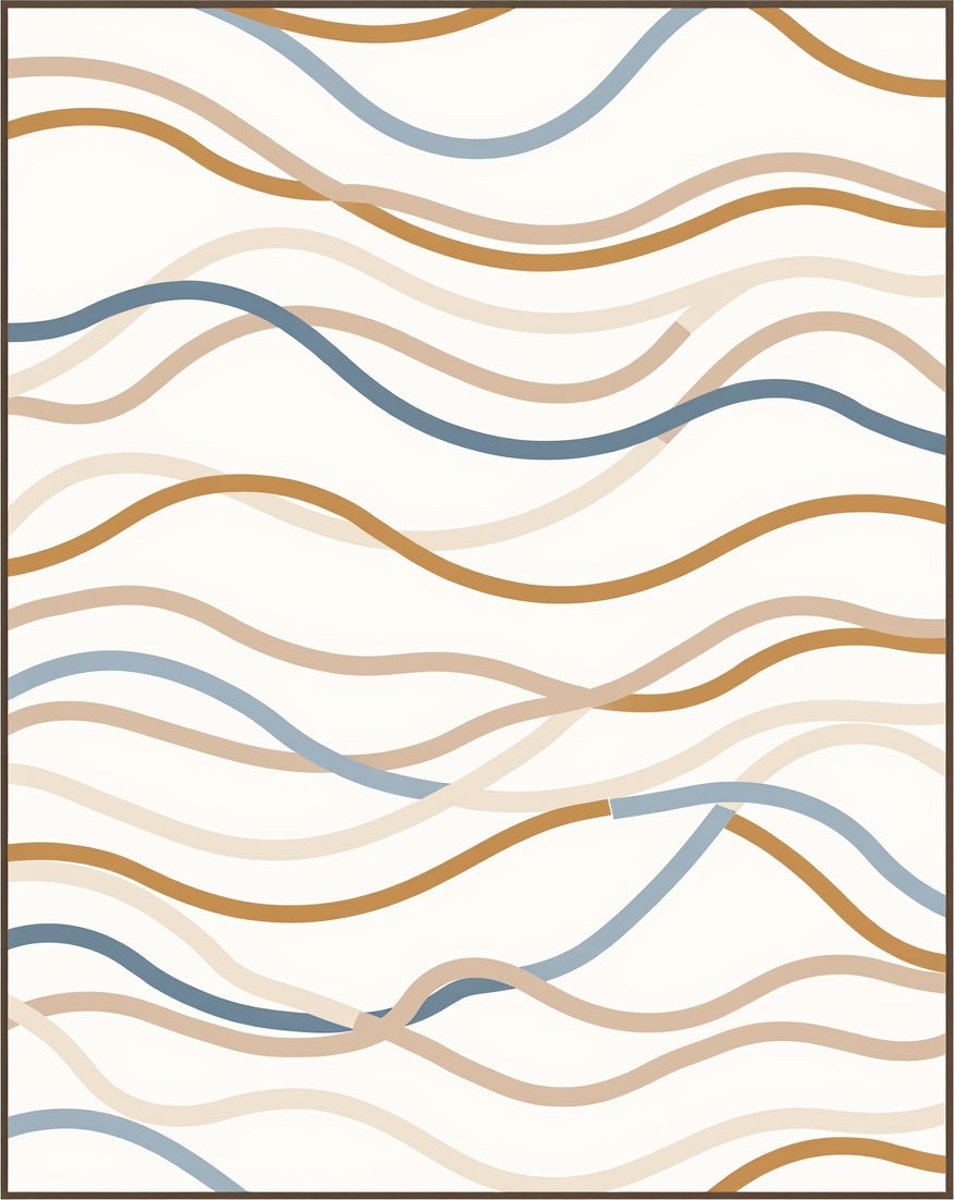 Abstract Wavy Brown Blue Lines Rug