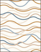 Abstract Wavy Brown Blue Lines Rug