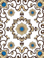 Elegant Gold Blue Floral Scroll Rug