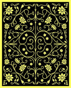 Intricate Floral Vine Yellow Black Pattern Rug